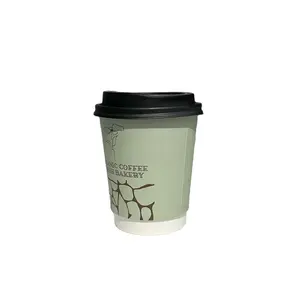 Diseño de patrón personalizado 8oz 10oz doble pared verde marrón café caliente vainilla chocolate burbuja té embalaje taza de papel Kraft