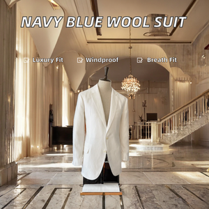 Traje de Hombre de Lujo, Exquisito, de Lana de Alpaca Scabal, Cruzado, Talla Grande, Impermeable, Transpirable, con Caída, Azul Marino, de 2 Piezas - Product Image 2