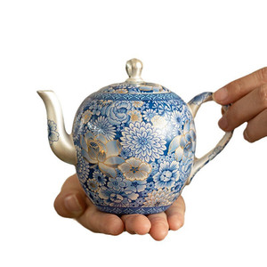 Hongjie <b>Tea</b> <b>Set</b> Teapot With Two Cups Blue Floral Design Traditional Chinese Style Luxury Retro Gift Box Office Use - Product Image 5