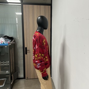 Cardigan en tricot rouge à fleurs pour homme, pull à manches longues, col en V, boutons sur le devant, automne-hiver - Product Image 2