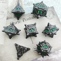 1 pièce, ensemble de dés DND en métal massif, bleu argenté, à grande ouverture, faits à la main, écologiques, motif Dragon, polyédriques, pour jeux de société et accessoire de joueur de fantasy