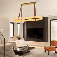 Lustre suspendu moderne minimaliste en cuir, anneau lumineux en marbre, lampe suspendue pour salle à manger, restaurant, en albâtre naturel et cuivre