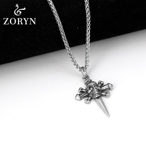 Colliers pendentifs en acier inoxydable 316L personnalisés, motif <span class=keywords><strong>épée</strong></span>, <span class=keywords><strong>bouclier</strong></span> <span class=keywords><strong>et</strong></span> crâne, style gothique punk vintage, bijoux de mode en acier titane pour hommes - Product Image 4