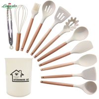 Ensemble d'accessoires de cuisine avec manche en bois 12 pièces en 1 pas cher ustensiles de cuisine ensembles d'ustensiles de cuisine en silicone outils de cuisson