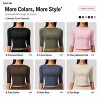 Set Olahraga Wanita Dingtai 2 Potong Lengan Sedang Celana Lebar Crop Top Berbahan Halus Pengontrol Perut Pengangkat Bokong Cepat Kering