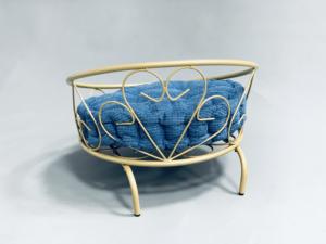 OEM/ODM 실내 빨 소프트 럭셔리 플러시 애완 동물 가구 쿠션 황금 금속 프레임 애완 동물 둥지 라운드 고양이 개 침대 개집 - Product Image 5