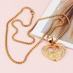 Collar Largo de Acero Inoxidable con Colgante de Corazón y Símbolo Musical, Chapado en Oro, con Diamantes, de Alta Calidad para Mujer - Product Image 5