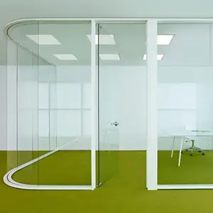 Cloison de séparation en verre de bureau simple ou double, moderne, modulaire, insonorisé, sans cadre, démontable, en aluminium trempé