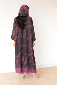 LEDUO Eid - Kimono con Capucha y Estampado Floral Abstracto, Corte Holgado, Manga Larga, Cardigan Abierto, Abaya - Product Image 2