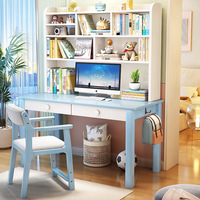 Escritorio de Estudio Ergonómico de Madera Maciza con Estantería Integrada para Adolescentes, Dormitorio, Oficina en Casa