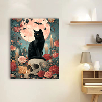 CHENISTORY Peinture par numéros DIY, motif Halloween, chat noir et crâne, coloriage par numéros pour adultes, cadeau DIY