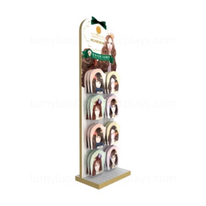Custom Wooden <b>Display</b> Rack Floor Stand with <b>Hooks</b> Hair Care Hanging Products <b>Display</b> for Hair Sheet Mask Salon Retail - Product Image 3