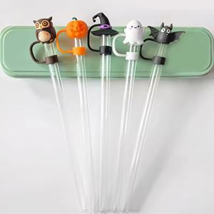 Bouchons de paille en plastique souple au design créatif de citrouille d'Halloween, capuchons de paille de dessin animé pour accessoires de bar et de boisson - Product Image 6