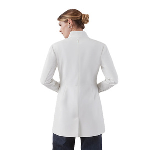 Alta qualità Slim Fit donna cappotto da laboratorio cerniera anteriore Logo personalizzato Rayon uniforme medica per uso ospedaliero farmacia chirurgica - Product Image 4