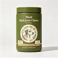 Pevet Hip Joint Soft Chews Anjing Kucing Formula Pendukung Mobilitas Glukosamin Kondroitin MSM Asam Hialuronat Suplemen Sendi OEM