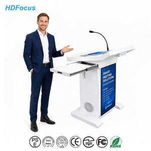 Podio Digital Multimedia Moderno con Micrófono Inalámbrico y Soporte de Piso para Educación, Iglesias y Presentaciones - Elegante Atril de Aluminio - Product Image 1
