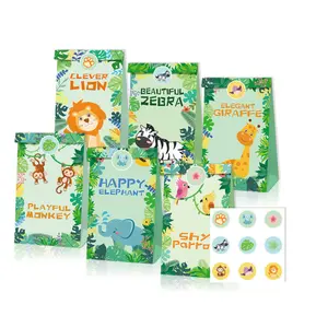Jungle Animal Gift Bag Lion Monkey Elephant Candy sacchetto di carta Kraft Safari animali selvatici Happy Birthday Party Decor Kids Boys