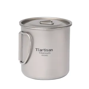 Titanium Beker Met Opvouwbaar Handvat 300Ml Outdoor Mok Draagbare Waterbeker Kookgerei Voor Camping Water Cup