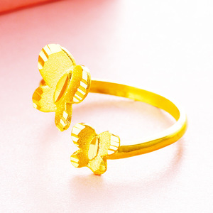 Nuovo anello da donna placcato oro ottone doppio farfalla sabbiato sottovuoto vendita diretta in fabbrica - Product Image 5