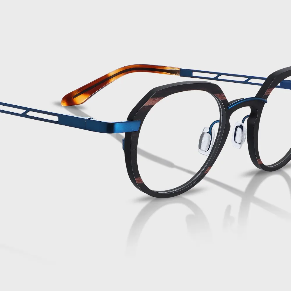 Yeetian Keyhole cầu thiết kế thân thiện với môi sợi carbon kính tròn màu xanh Titan woodgrain Kính mắt Frames