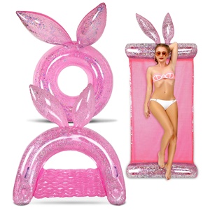 <span class=keywords><strong>Ensemble</strong></span> de 3 flotteurs gonflables en forme de lapin pour piscine, comprenant un <span class=keywords><strong>tube</strong></span> de piscine, une chaise de piscine et un hamac aquatique rempli de confettis argentés scintillants - Product Image 1
