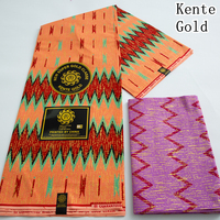 Nouvelle Arrivée de Fabrication 2+4 Yards Tissu Coton Ciré Kente Or Pur Coton Tissu Africain Ankara Doré Tissu Ciré Pagne Africain Dentelle