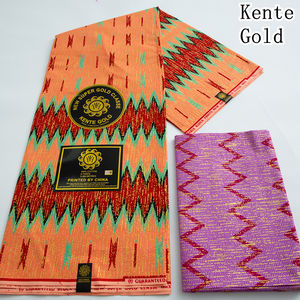Nouvelle Arrivée de Fabrication 2+4 Yards Tissu Coton Ciré Kente Or Pur Coton Tissu Africain Ankara Doré Tissu Ciré <span class=keywords><strong>Pagne</strong></span> Africain <span class=keywords><strong>Dentelle</strong></span> - Product Image 3