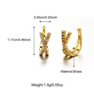Trendy Double-Deck Zircon Pave Cuff Pendiente Latón Pave CZ Overcross Geométrico Clip en pendientes Adecuado <span class=keywords><strong>sin</strong></span> <span class=keywords><strong>agujero</strong></span> <span class=keywords><strong>Piercing</strong></span> - Product Image 6