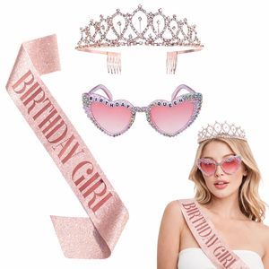 Set Pafu 3 Pezzi per <span class=keywords><strong>Compleanno</strong></span>: Corona da Regina, Fascia e Occhiali a Cuore Multicolore, Accessori per Foto e Decorazioni per Feste - Product Image 1