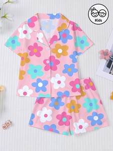 Nuovo pigiama da ragazza della scuola media Set di pantaloncini a maniche corte stampa pigiama per bambini - Product Image 6