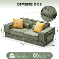 Sofá Cama Modular de Tela Moderna, Ecológico, Extensible, Convertible, Portátil, de Altura Ajustable, de 2 Plazas, para Dormitorio o Apartamento