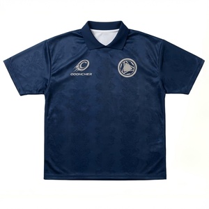 Custom Retro Luxe Blokecore V-hals Voetbalshirt Donkerblauw Subtiel Textuur Volledige Sublimatie Training OEM ODM - Product Image 2