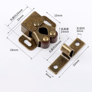 Double Wheel Spring Latch Gold Iron <b>Wardrobe</b> Cabinet Door <b>Hardware</b> Detachable Mount - Product Image 3
