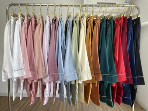 Setelan Piyama Sutra Satin Wanita Siap Kirim, Musim Panas Musim Dingin, Mewah, Halus, Kerah Terlipat, Piyama Pengantin, Pakaian Tidur, Pjs Pabrik - Product Image 6