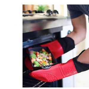 Custom Microwave Heat Resistant Extra <b>Long</b> Professional Silicone Cotton Kitchen Oven Mitts <b>Gloves</b> - Product Image 5