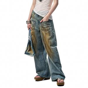 Jeans bleus pour femmes, 100% coton, tissu denim, lavage sale, denim brut, vintage, pantalon baggy, grande taille, style boyfriend, jeans pour femmes - Product Image 3