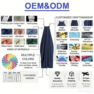 Robe de soirée élégante et luxueuse bleu marine satiné, col halter, dos nu, sans manches, coupe fluide, style swing, personnalisable OEM ODM - Product Image 3
