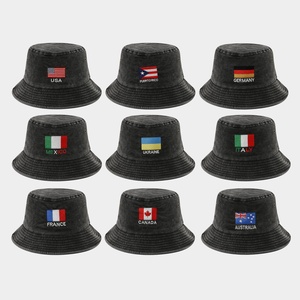 Nuevos Sombreros de Pescador Lavables, Plegables, a Rayas, 100% Algodón, para Hombre y Mujer, con Bordado de Banderas y Protección Solar - Product Image 2