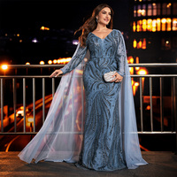 Robes de soirée surdimensionnées en gros, robes sirène de créateur à sequins avec cape fluide en mousseline, tenues de soirée de luxe pour femmes