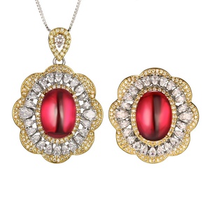 Minimalist Eco-friendly Copper Gold Plated Jewelry <b>Set</b> 10*14mm Red Cubic Zirconia High-grade Necklace <b>Rings</b> <b>Set</b> - Product Image 1