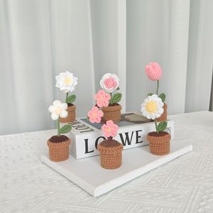 Pequeña Flor Artificial Tejida a Crochet en Maceta, Decoración Creativa, Adorno de Regalo, Bonito - Product Image 6