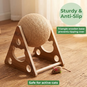 Giocattolo Interattivo di Lusso per Gatti, <span class=keywords><strong>Tiragraffi</strong></span> in Legno con Palla in Sisal, Funzioni di Arrampicata e Rotazione - Product Image 1