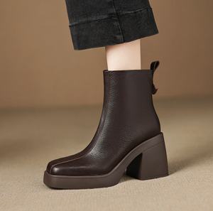 Zapatos de tacón alto de cuero vacuno negro para mujer, finos, sin cordones, de boca poco profunda, gruesos, para el trabajo, el viaje diario y la carrera profesional. - Product Image 6