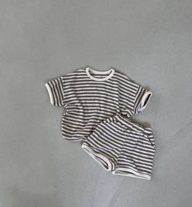 Conjunto de Dos Piezas de Ropa de Verano para Bebé Unisex, Camiseta Holgada con Rayas de Waffle y Pantalones Cortos - Product Image 5