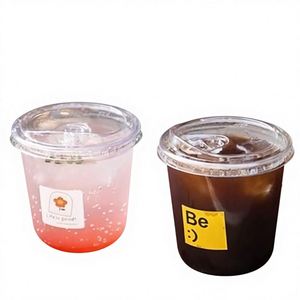 Gobelets en plastique colorés en forme de U de 12 oz (89 mm) avec couvercles, personnalisables avec logo, jetables, transparents, design arrondi, pour smoothies, salades de fruits, lait - Product Image 1