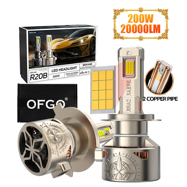 OFGO R20 200W 20000LM High Power H4 H11 9005 9006 LED Headlights Bulb Wholesale Focos Auto H8 H1 H3 H7 Led Headlight for Car