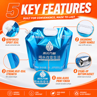 Sachet Doypack OEM personnalisé imprimé 5L, fonctionnel, avec poignée, bouchons à vis multicolores, laminé aluminium, refermable