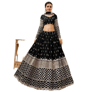 Elegante ropa de recepción de Georgette negra Lehenga Choli con hermosas lentejuelas para eventos nocturnos - Product Image 1