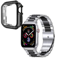 Edelstahl-Armband für Apple Watch Metall-Armband Atmungsaktives Luxus-Dreifachperlen-Armband TPU-Schutzhülle Set