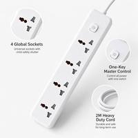 Regleta de 4 tomas de 10A con interruptores independientes, IP44, industrial, ABS/PP, ignífuga, con orificios grandes personalizados, enchufe de extensión universal